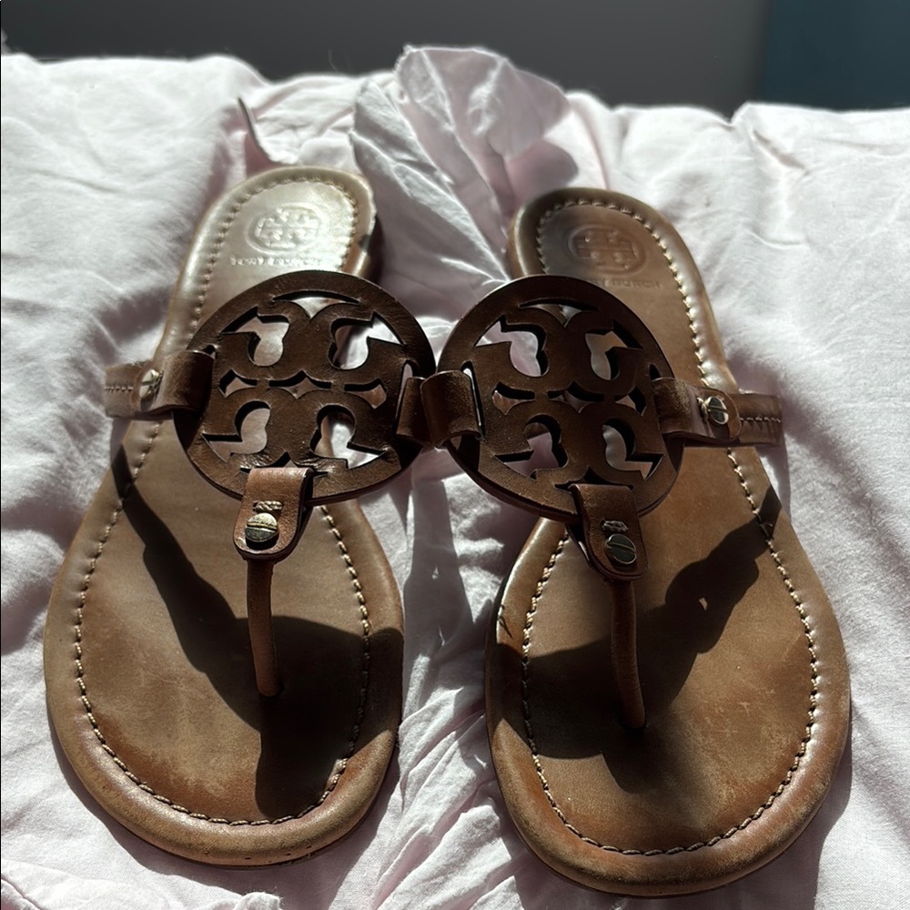 Tory Burch Brown Sandals with Medallion Design